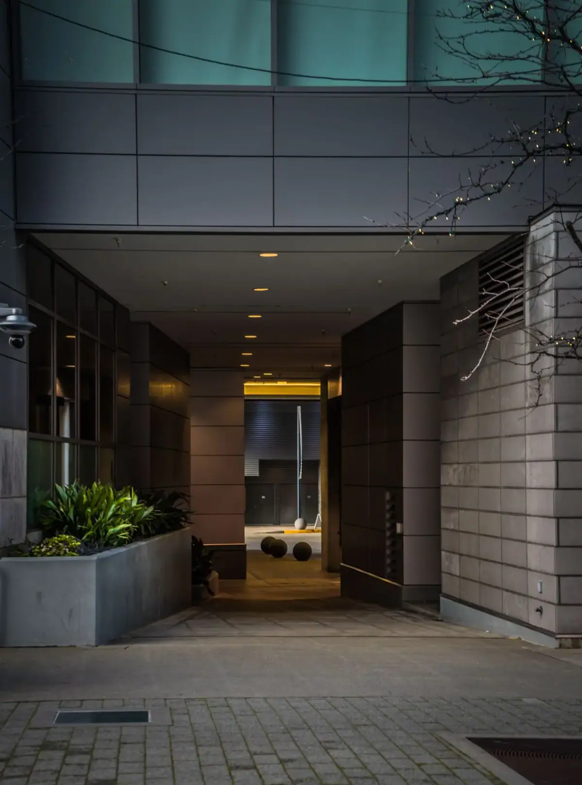 Modern office building entrance in Costa Mesa